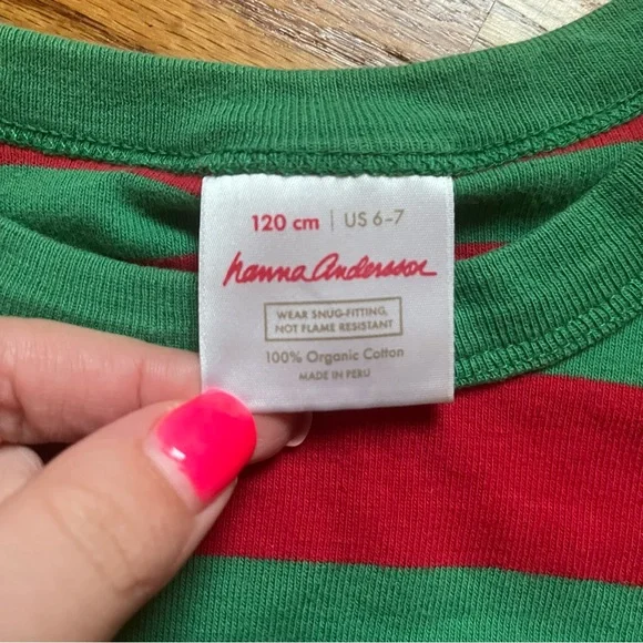 Hanna Andersson red and green and white striped pajama top size 120 cm / US 6-7 - Picture 2 of 4